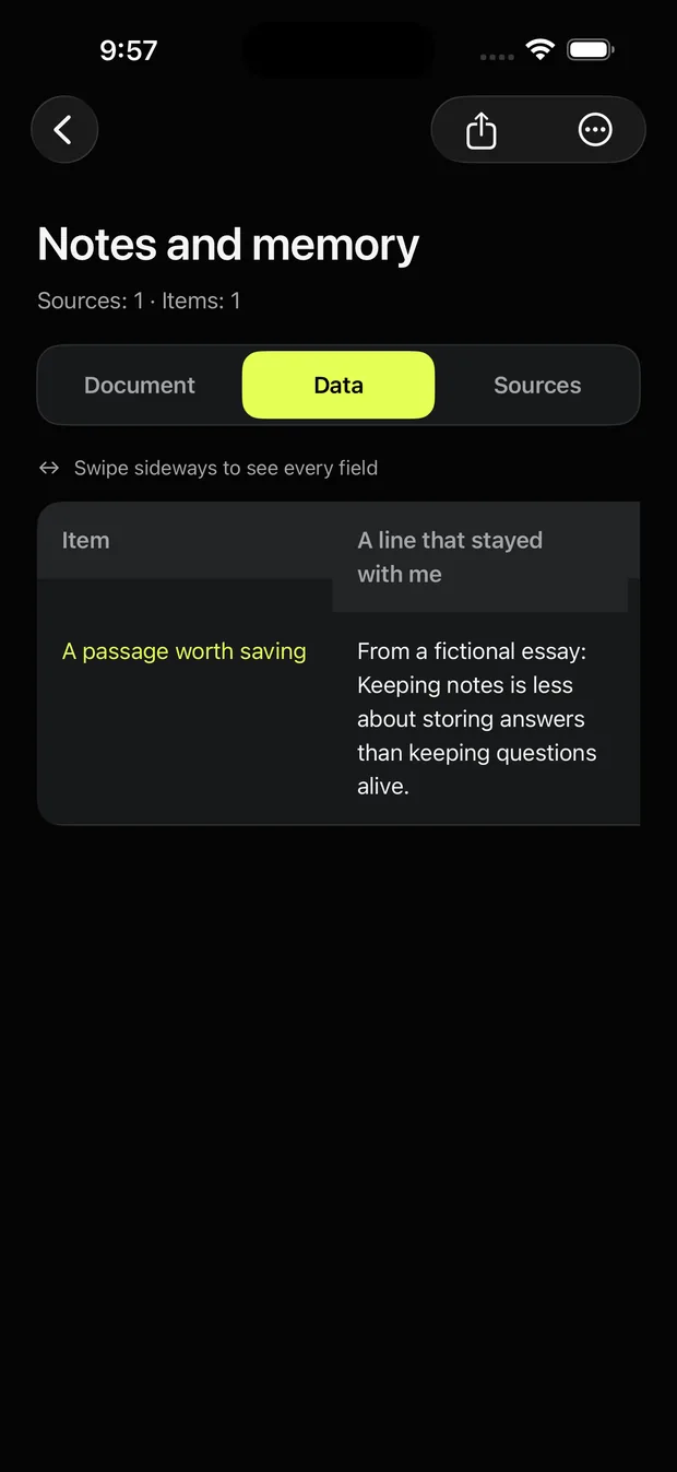 Text extracted from screenshots, collected in the Data view