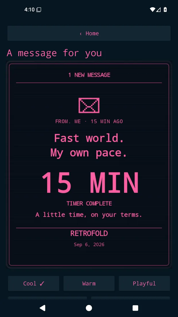 The completion card after a digital detox session
