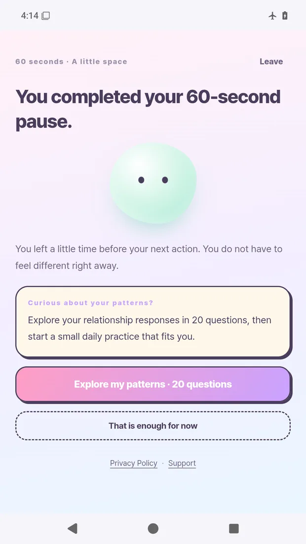 The screen after finishing the 60-second pause