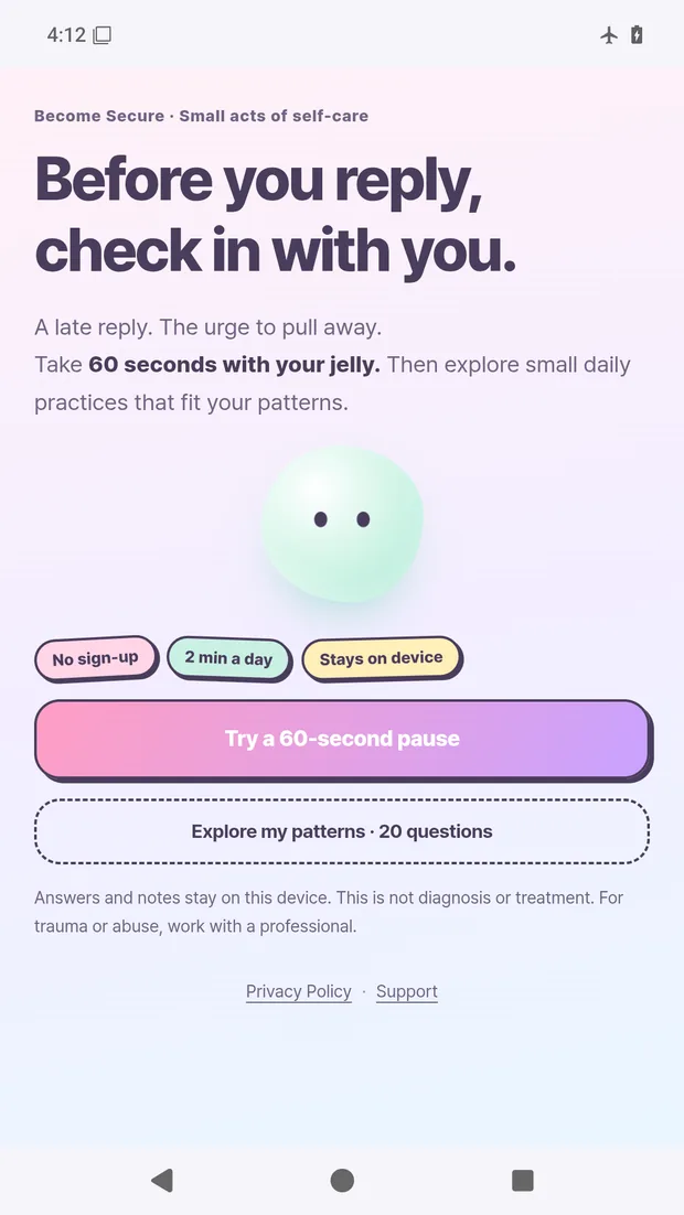 Become Secure free attachment style quiz start screen